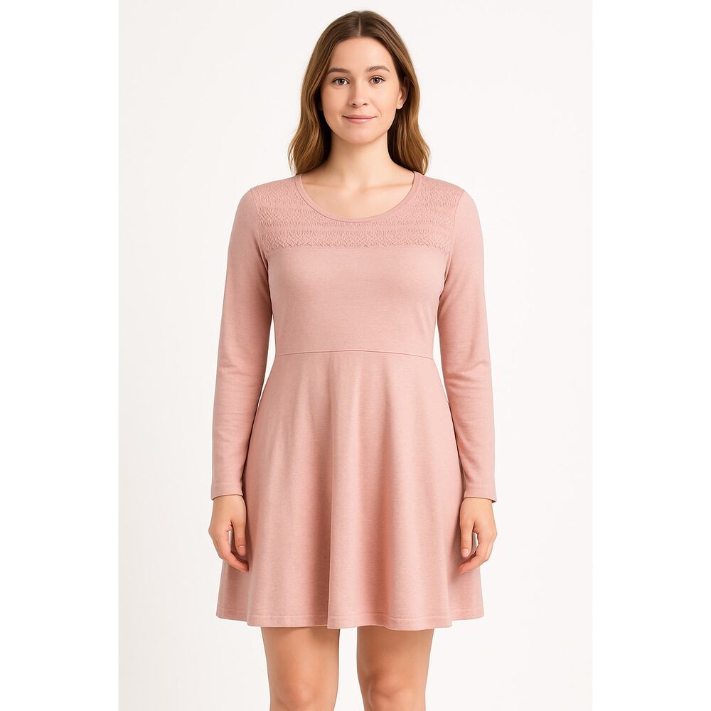 Soft Girl Pink Knit Dress Cozy Minimalist Flare Casual Fall Winter Size M